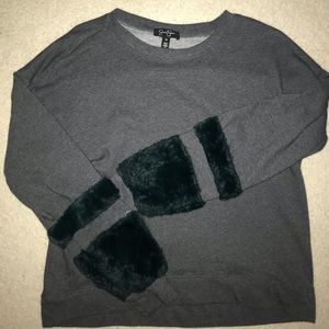 Grey Sweatshirt with Dark Green Fur